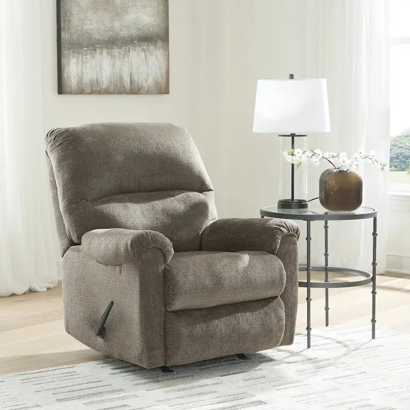 Nutmeg Polyester Upholstered Rocker Recliner Chair with One-Pull Reclining