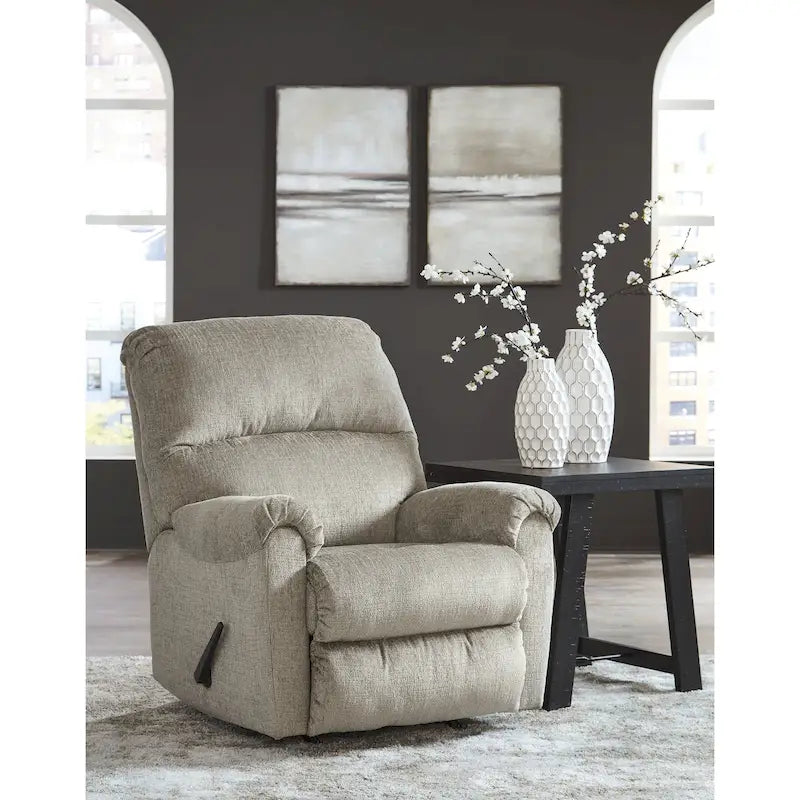 Fauteuil berçant inclinable en polyester couleur muscade avec inclinaison à levier unique