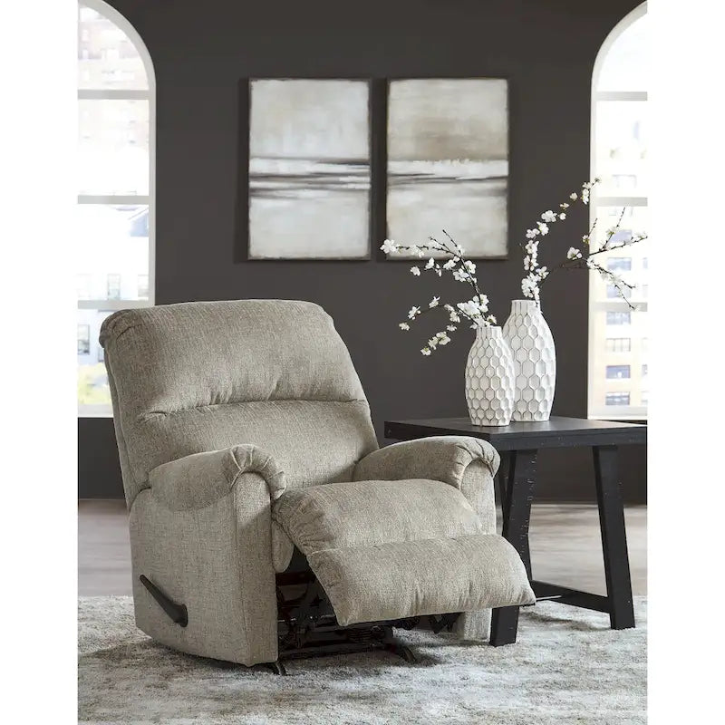 Nutmeg Polyester Upholstered Rocker Recliner Chair with One-Pull Reclining