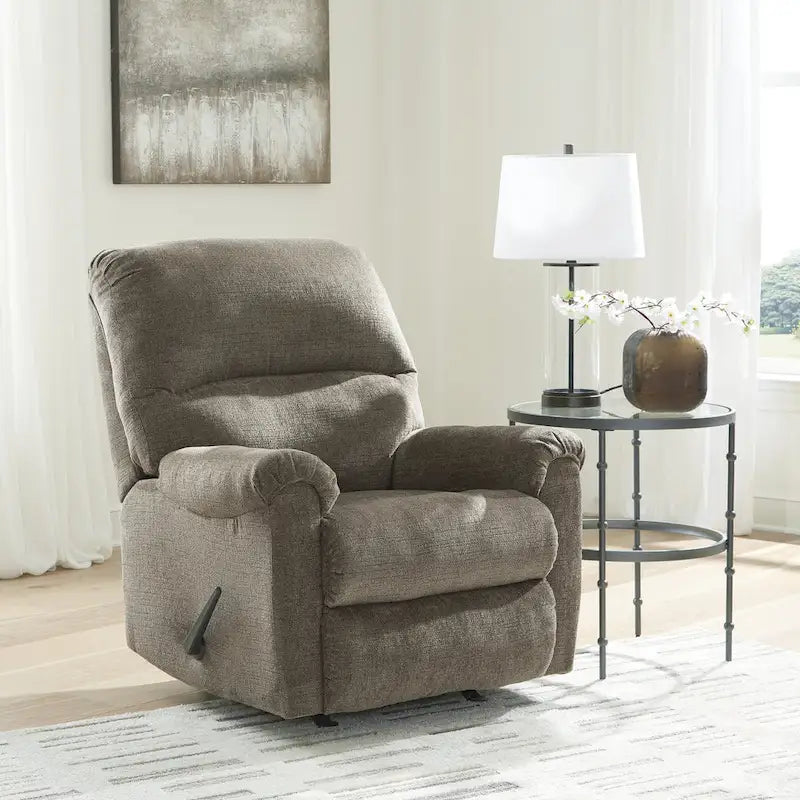 Nutmeg Polyester Upholstered Rocker Recliner Chair with One-Pull Reclining