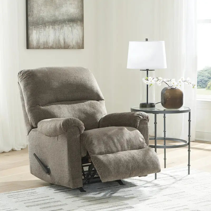 Nutmeg Polyester Upholstered Rocker Recliner Chair with One-Pull Reclining