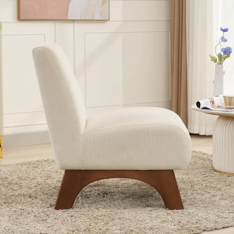 Armless Corduroy Accent Chair Tufted Back Solid Wood Arched Legs Multi-Color