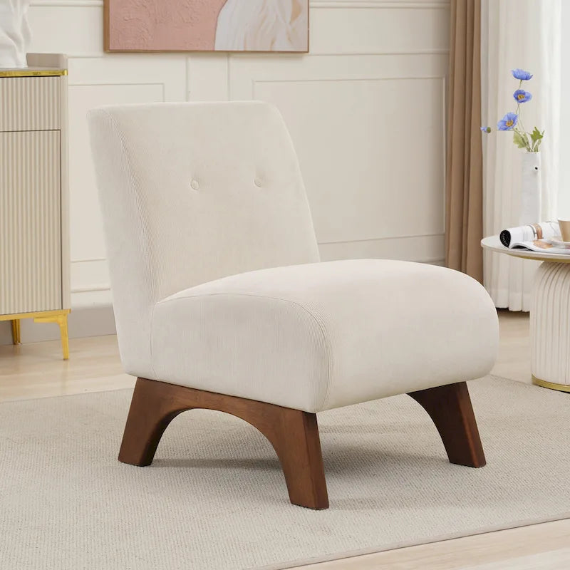 Armless Corduroy Accent Chair Tufted Back Solid Wood Arched Legs Multi-Color