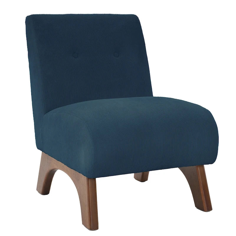 Armless Corduroy Accent Chair Tufted Back Solid Wood Arched Legs Multi-Color