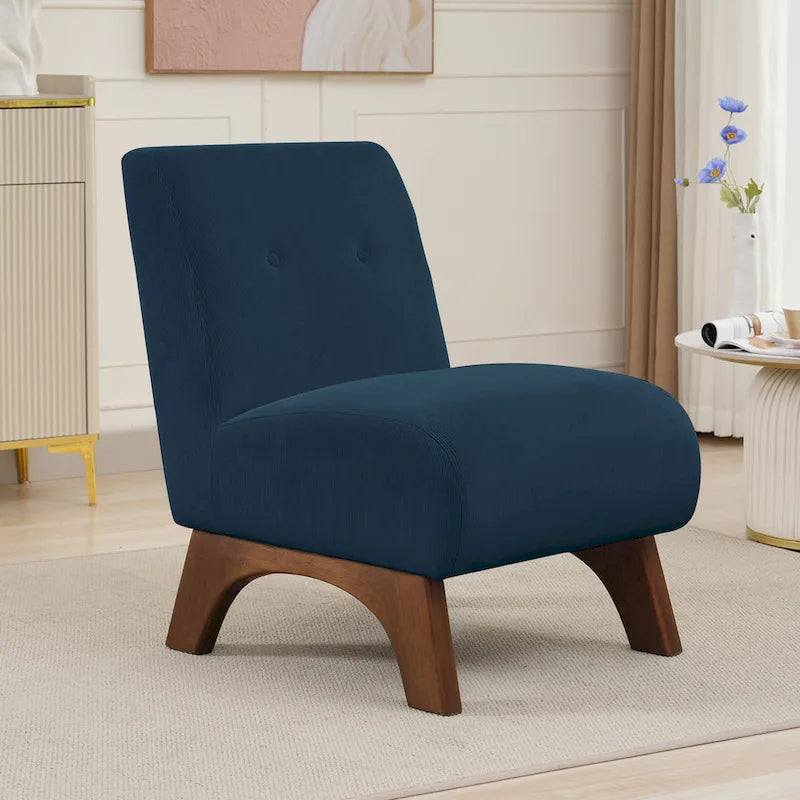 Armless Corduroy Accent Chair Tufted Back Solid Wood Arched Legs Multi-Color