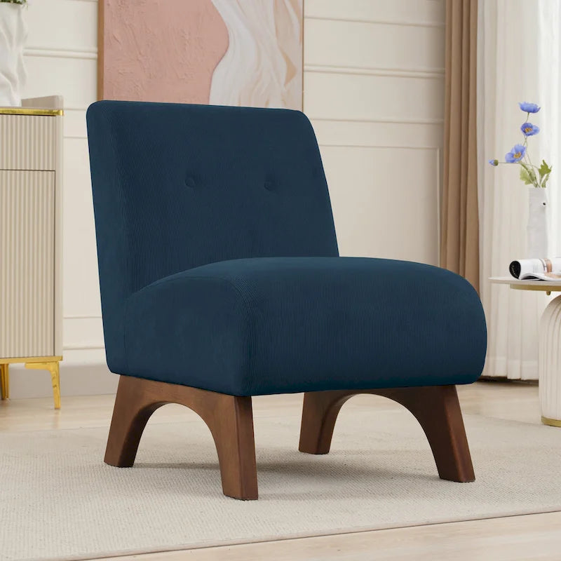 Armless Corduroy Accent Chair Tufted Back Solid Wood Arched Legs Multi-Color