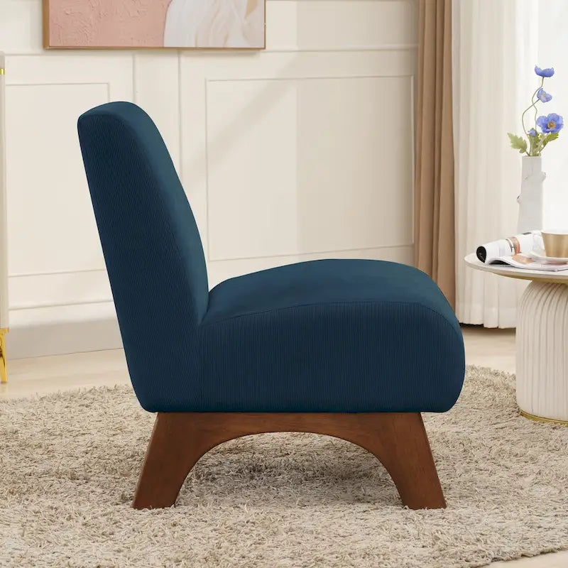 Armless Corduroy Accent Chair Tufted Back Solid Wood Arched Legs Multi-Color