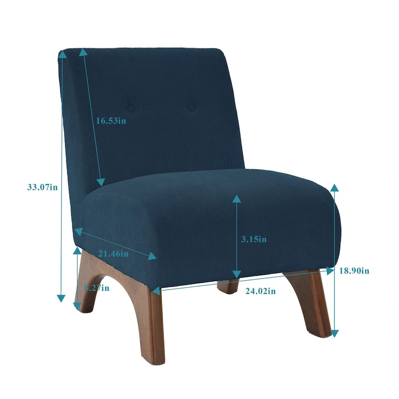 Armless Corduroy Accent Chair Tufted Back Solid Wood Arched Legs Multi-Color