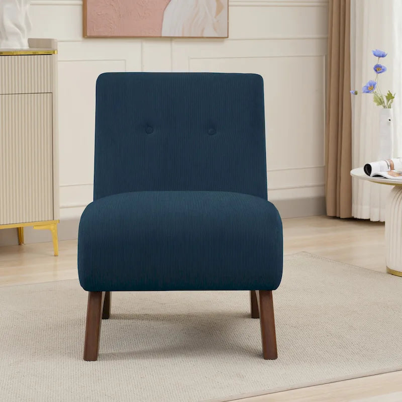 Armless Corduroy Accent Chair Tufted Back Solid Wood Arched Legs Multi-Color