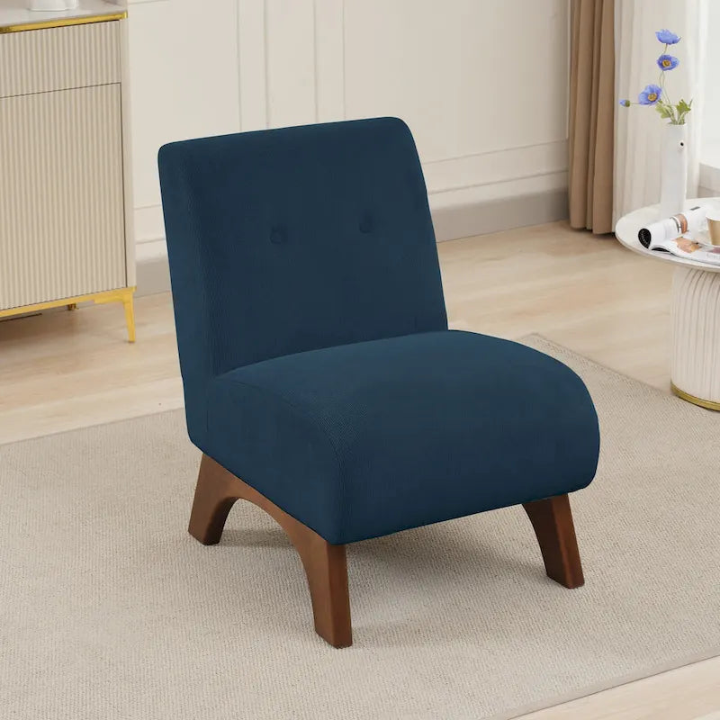 Armless Corduroy Accent Chair Tufted Back Solid Wood Arched Legs Multi-Color