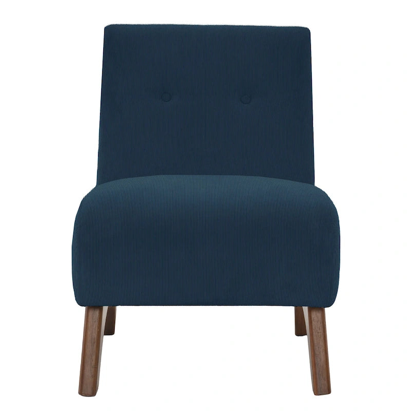 Armless Corduroy Accent Chair Tufted Back Solid Wood Arched Legs Multi-Color