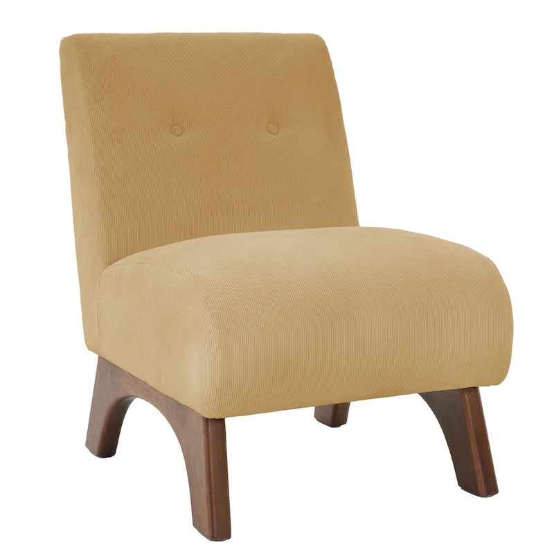 Armless Corduroy Accent Chair Tufted Back Solid Wood Arched Legs Multi-Color