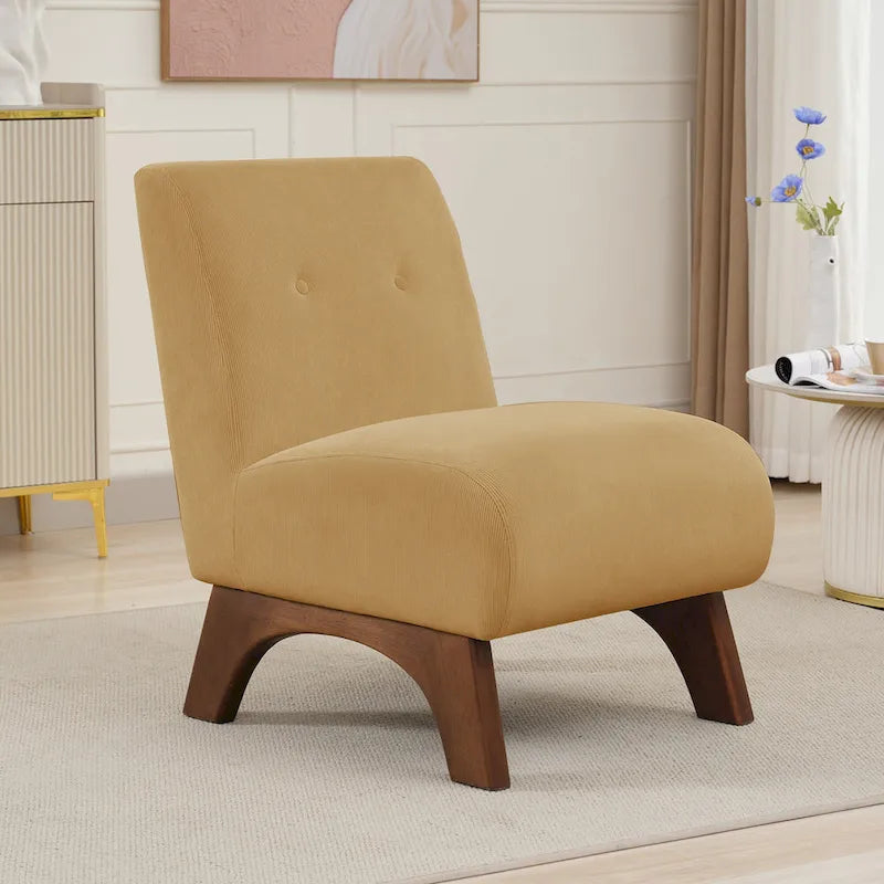 Armless Corduroy Accent Chair Tufted Back Solid Wood Arched Legs Multi-Color