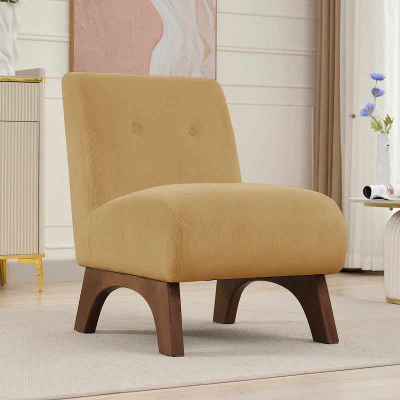Armless Corduroy Accent Chair Tufted Back Solid Wood Arched Legs Multi-Color
