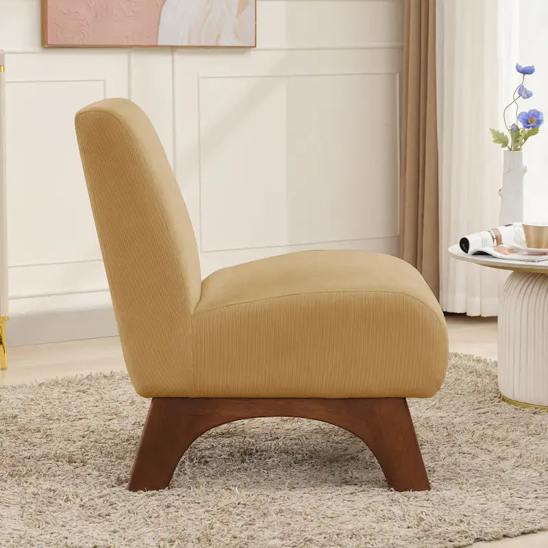 Armless Corduroy Accent Chair Tufted Back Solid Wood Arched Legs Multi-Color