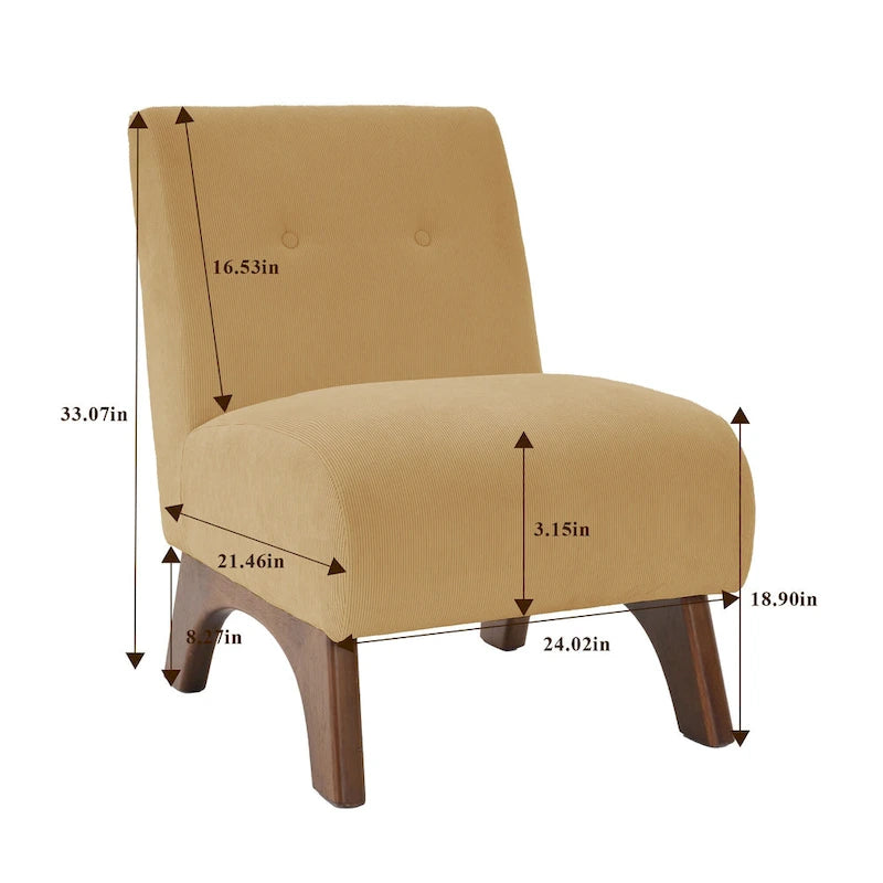 Armless Corduroy Accent Chair Tufted Back Solid Wood Arched Legs Multi-Color