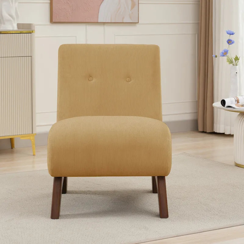 Armless Corduroy Accent Chair Tufted Back Solid Wood Arched Legs Multi-Color