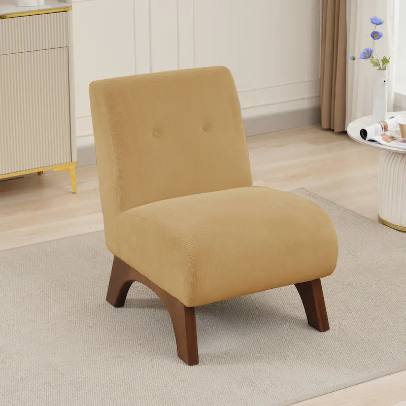 Armless Corduroy Accent Chair Tufted Back Solid Wood Arched Legs Multi-Color