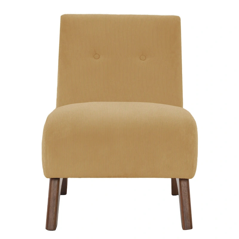 Armless Corduroy Accent Chair Tufted Back Solid Wood Arched Legs Multi-Color
