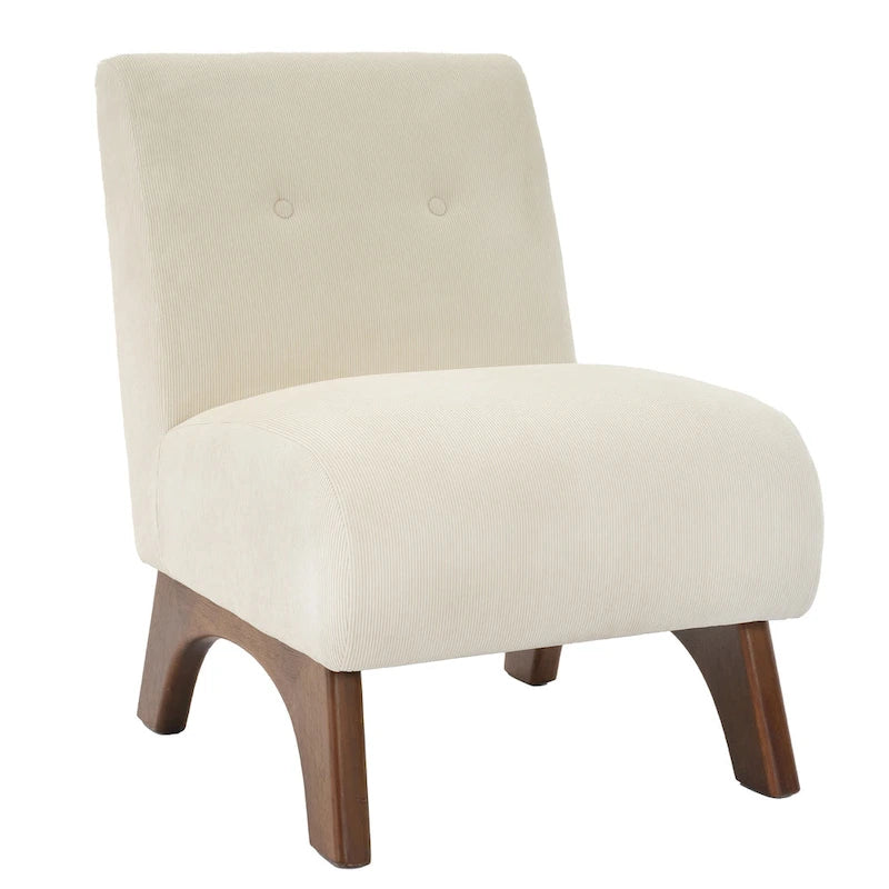 Armless Corduroy Accent Chair Tufted Back Solid Wood Arched Legs Multi-Color
