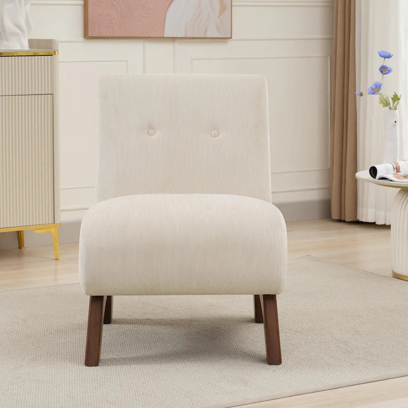 Armless Corduroy Accent Chair Tufted Back Solid Wood Arched Legs Multi-Color