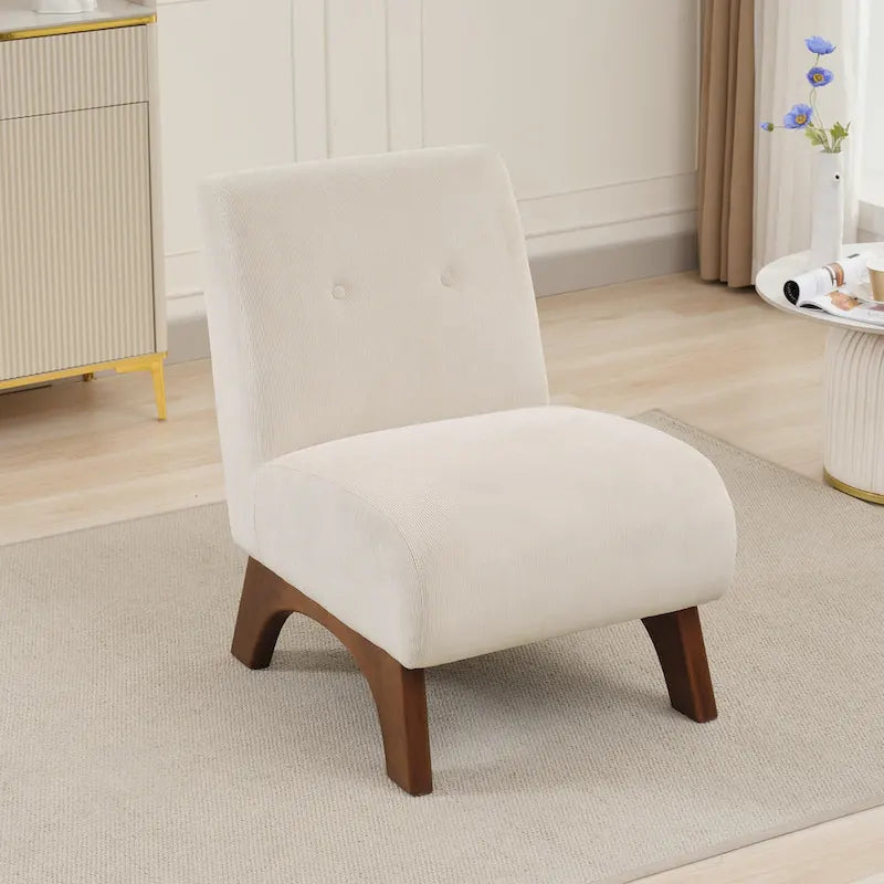 Armless Corduroy Accent Chair Tufted Back Solid Wood Arched Legs Multi-Color