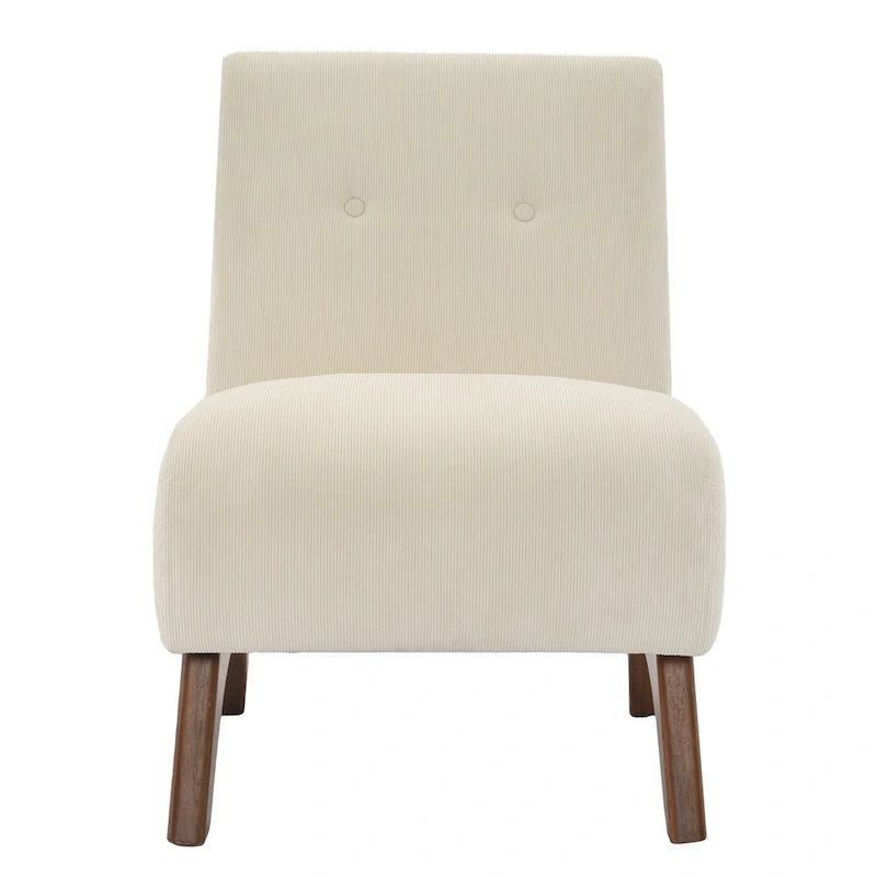 Armless Corduroy Accent Chair Tufted Back Solid Wood Arched Legs Multi-Color