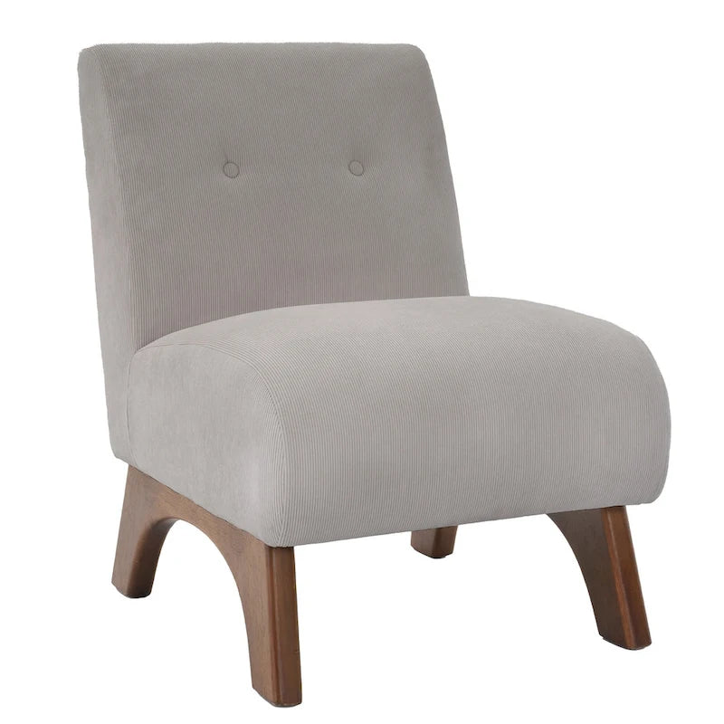 Armless Corduroy Accent Chair Tufted Back Solid Wood Arched Legs Multi-Color