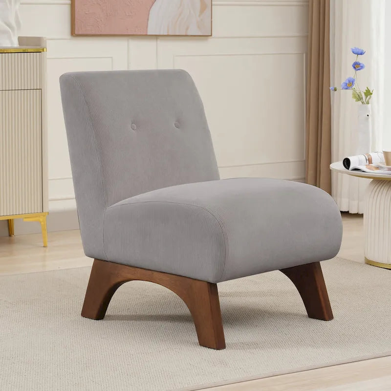 Armless Corduroy Accent Chair Tufted Back Solid Wood Arched Legs Multi-Color