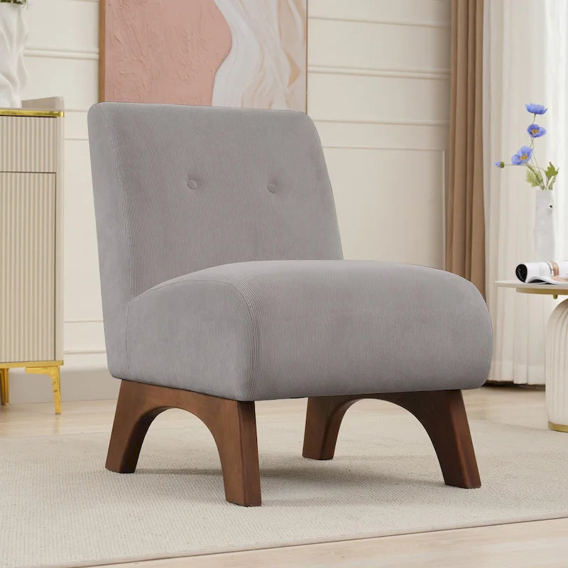 Armless Corduroy Accent Chair Tufted Back Solid Wood Arched Legs Multi-Color