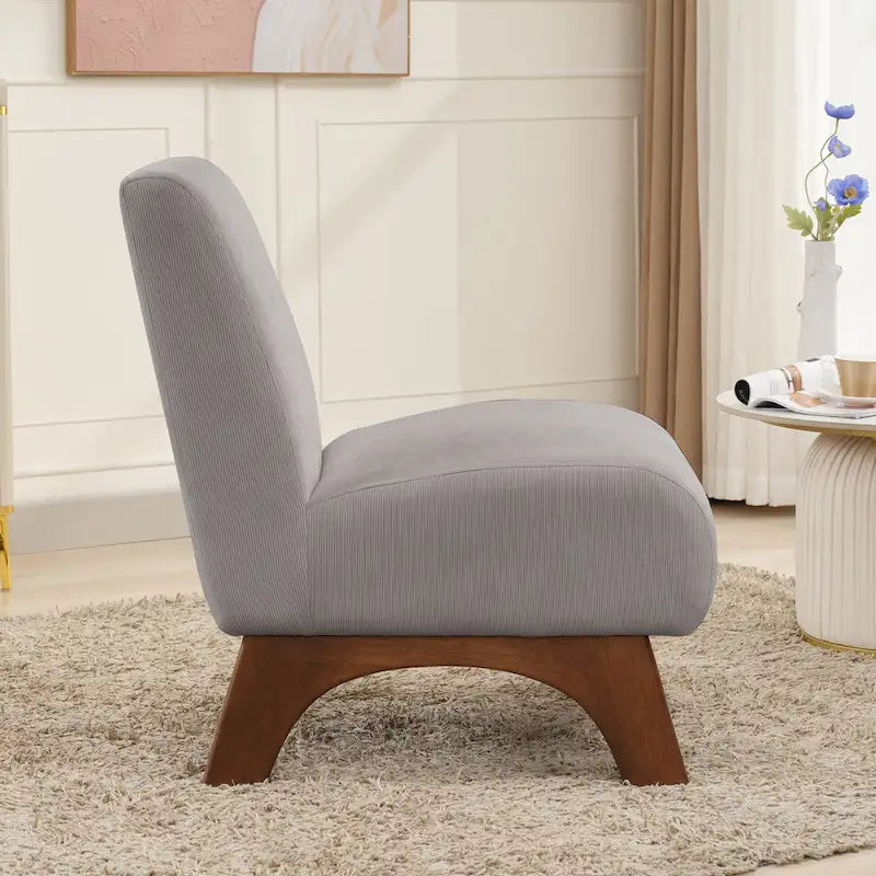 Armless Corduroy Accent Chair Tufted Back Solid Wood Arched Legs Multi-Color