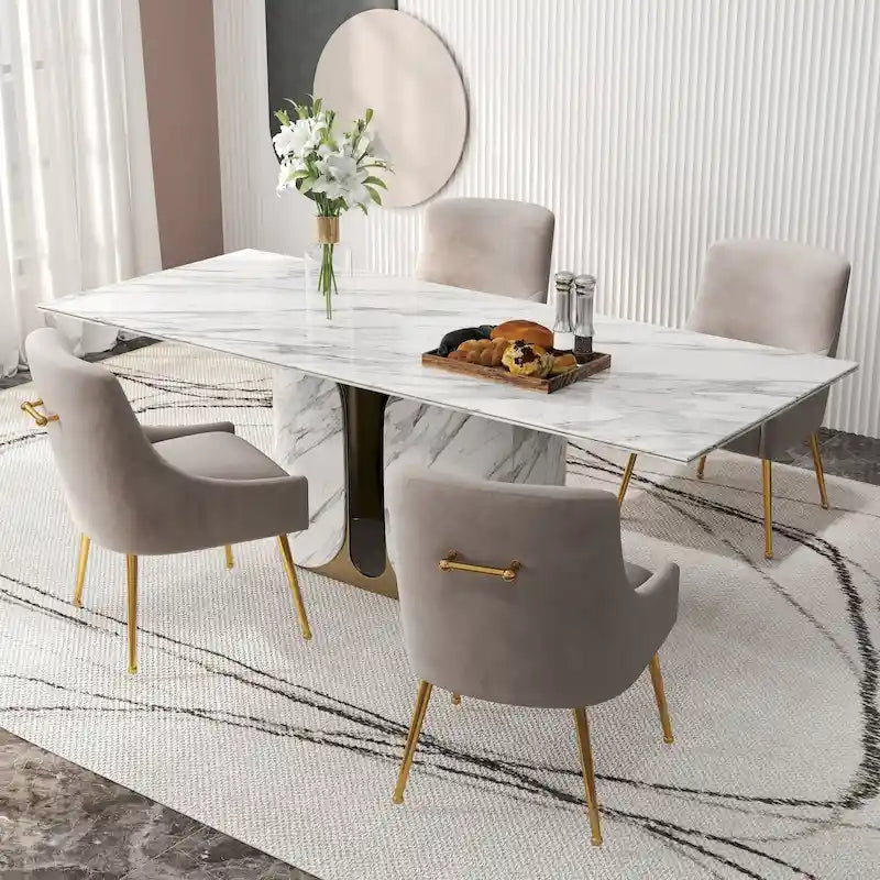 Velvet Upholstered Dining Chair with Gold Metal Legs Modern Glam Style