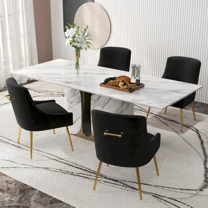 Chaise de salle à manger capitonnée en velours avec pieds en métal doré Style glamour moderne