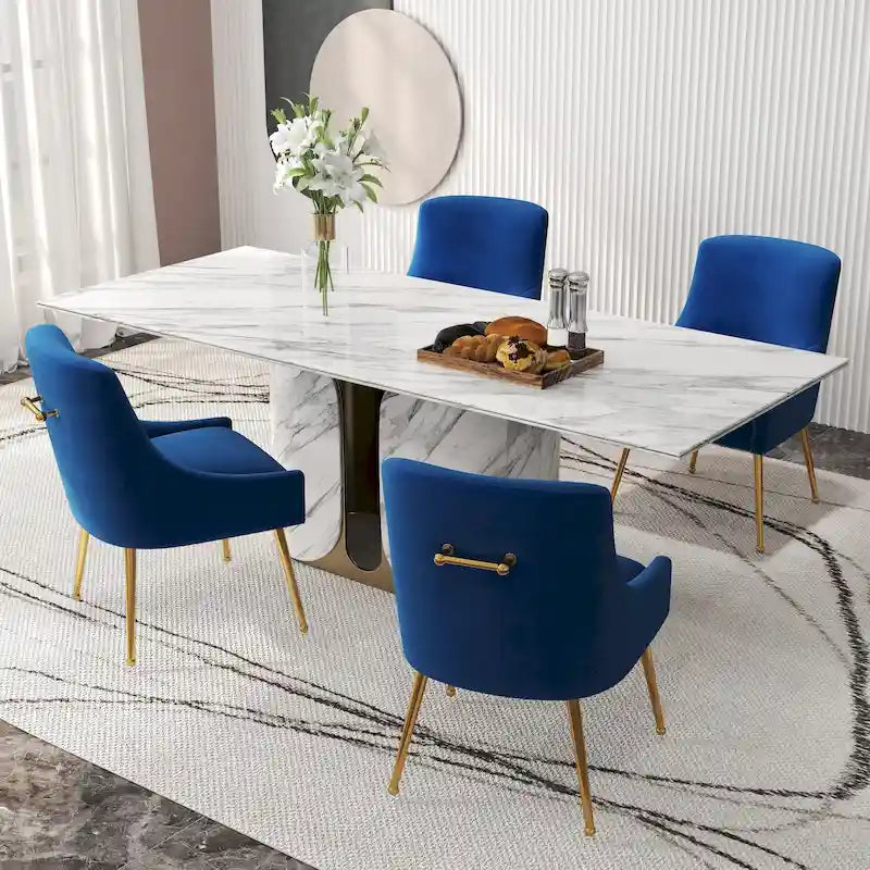 Chaise de salle à manger capitonnée en velours avec pieds en métal doré Style glamour moderne