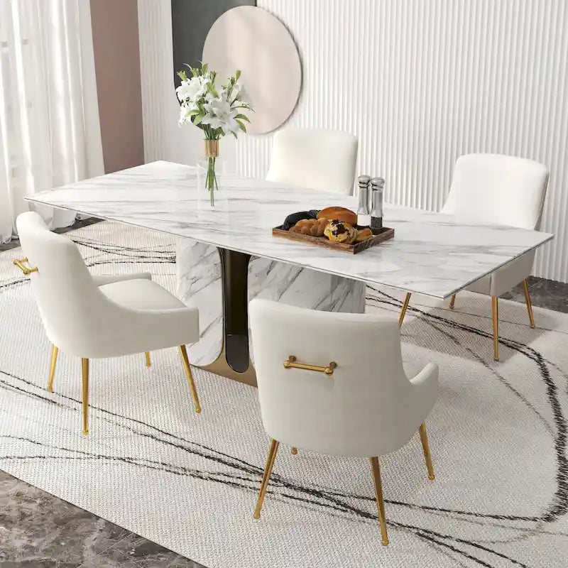 Chaise de salle à manger capitonnée en velours avec pieds en métal doré Style glamour moderne