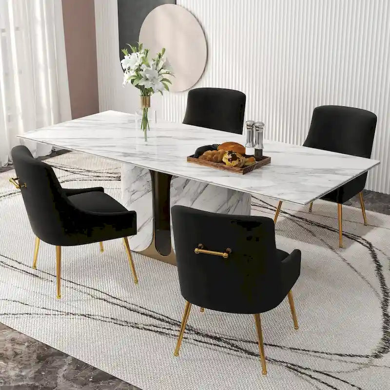 Velvet Upholstered Dining Chair with Gold Metal Legs Modern Glam Style
