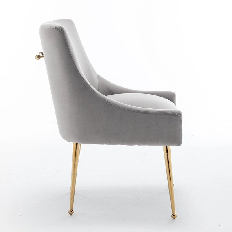 Velvet Upholstered Dining Chair with Gold Metal Legs Modern Glam Style