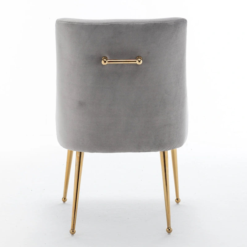 Velvet Upholstered Dining Chair with Gold Metal Legs Modern Glam Style