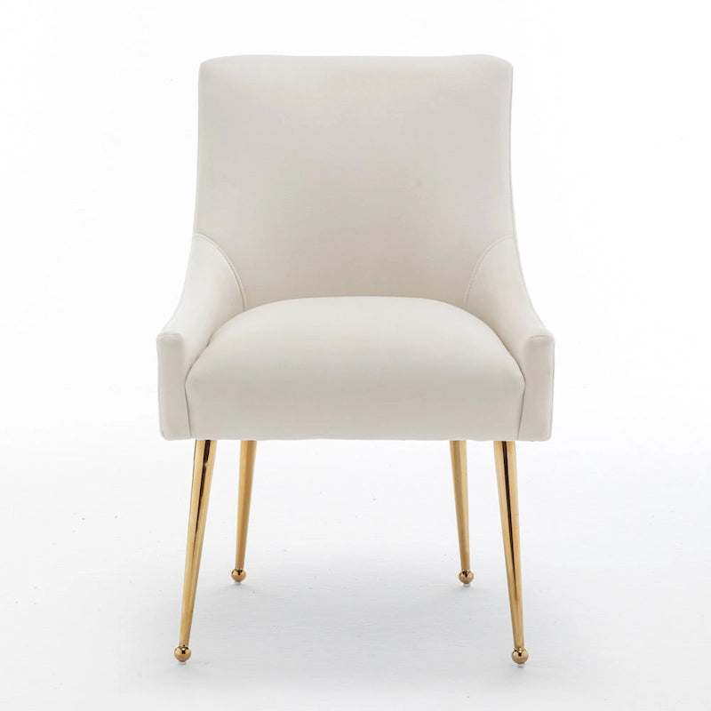 Velvet Upholstered Dining Chair with Gold Metal Legs Modern Glam Style