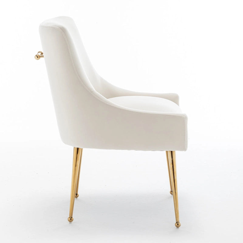 Velvet Upholstered Dining Chair with Gold Metal Legs Modern Glam Style
