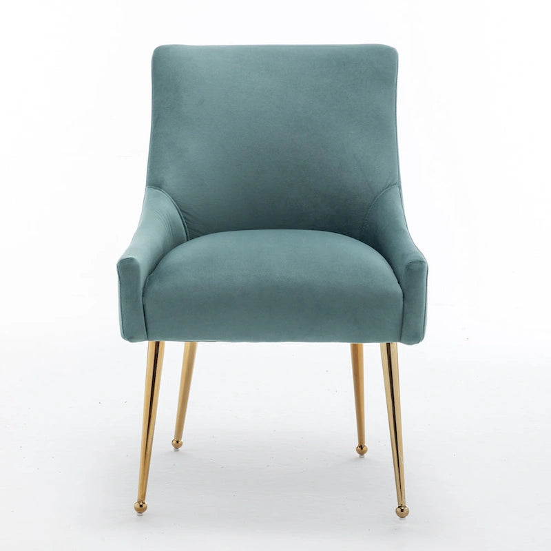 Velvet Upholstered Dining Chair with Gold Metal Legs Modern Glam Style
