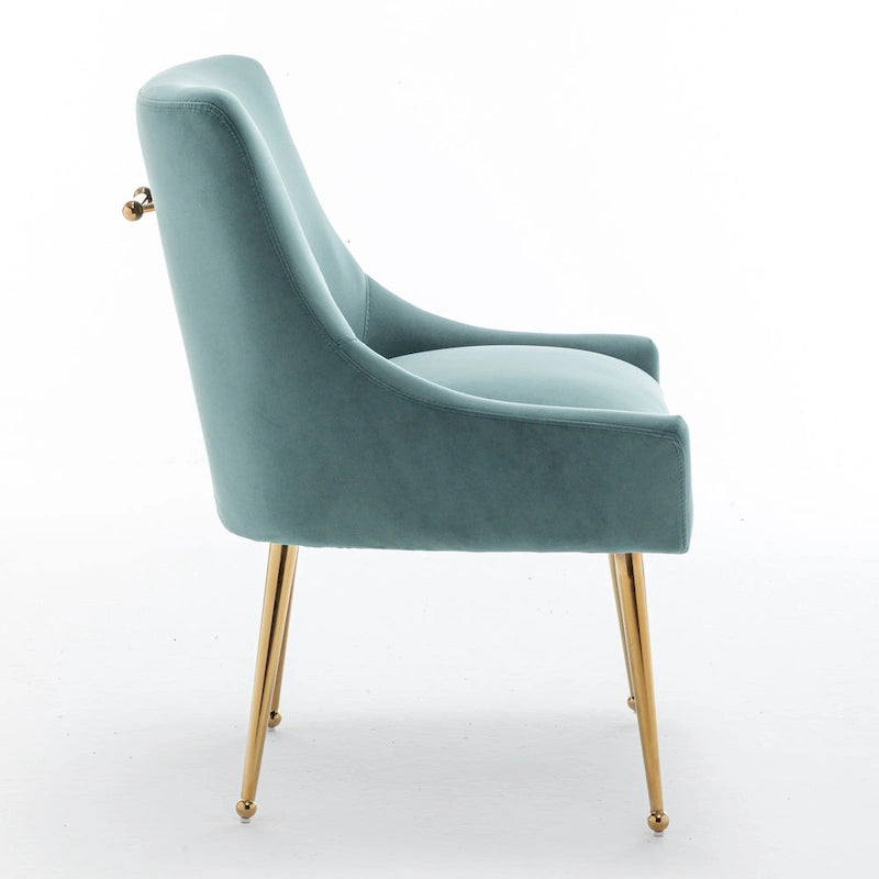 Velvet Upholstered Dining Chair with Gold Metal Legs Modern Glam Style