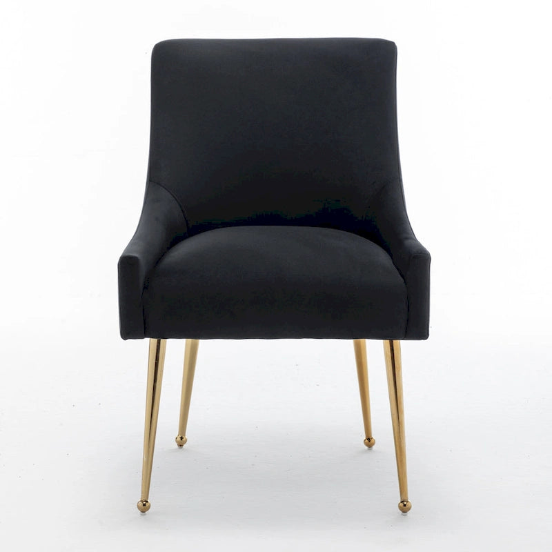 Velvet Upholstered Dining Chair with Gold Metal Legs Modern Glam Style