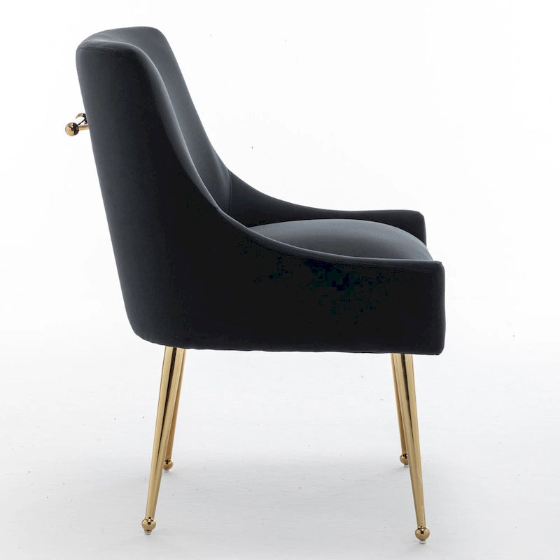 Velvet Upholstered Dining Chair with Gold Metal Legs Modern Glam Style