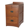 Rustic Brown Oak Two-Drawer Locking File Cabinet with Pull-Out Writing Tray