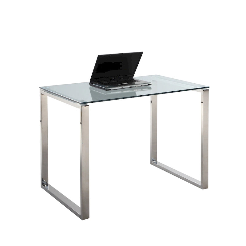 Clear Tempered Glass Top Computer Desk with Polished Steel Legs