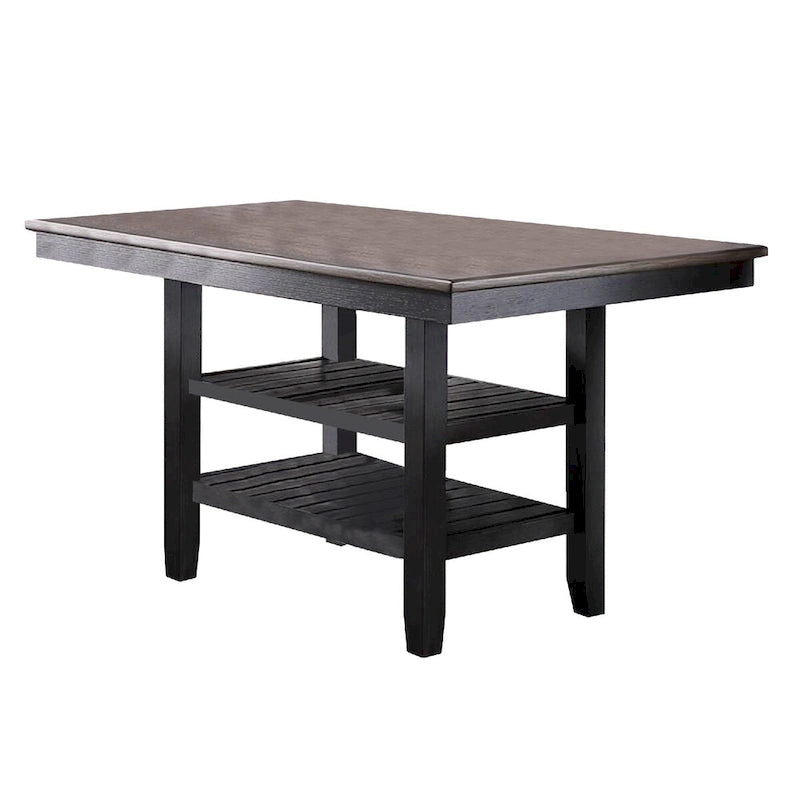 Rectangular Counter Height Dining Table with Two Open Shelves Dark Brown Wood