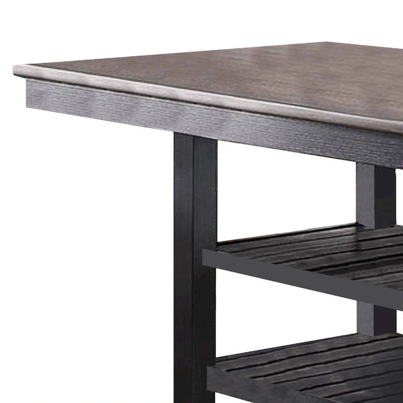 Rectangular Counter Height Dining Table with Two Open Shelves Dark Brown Wood