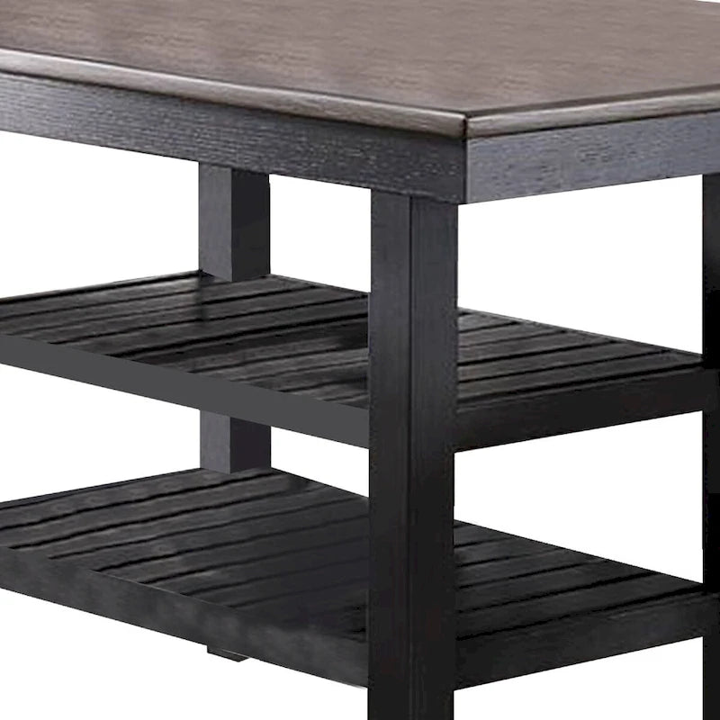 Rectangular Counter Height Dining Table with Two Open Shelves Dark Brown Wood