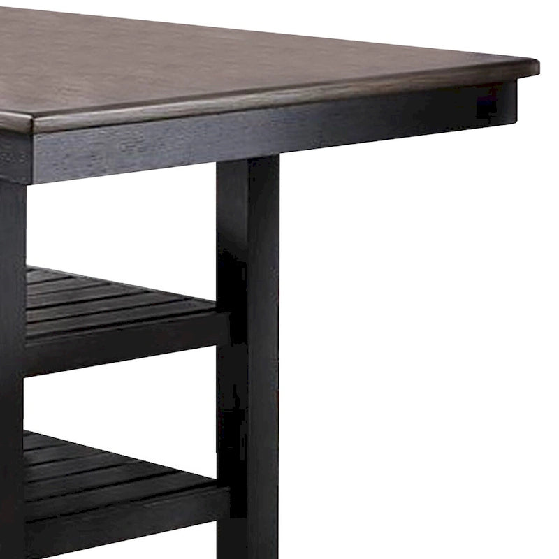 Rectangular Counter Height Dining Table with Two Open Shelves Dark Brown Wood